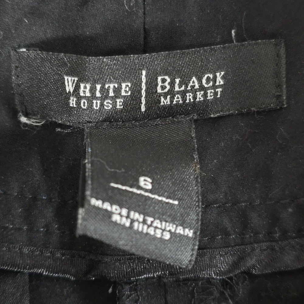 White House Black Market Black Crop Leg Pants Button Cuff Stretch Cotton Size 6